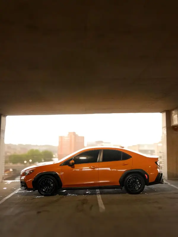 Subaru WRX, parking garage: car photography by Izayuh Visuals in Sioux Falls, SD